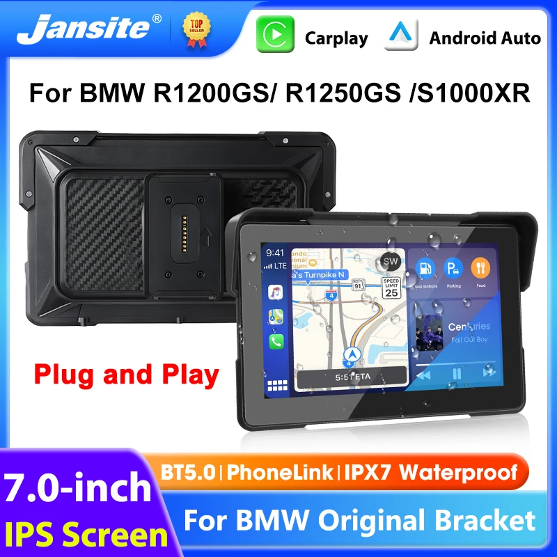 Jansite 7 Zoll Motorrad-GPS-Navigation für BMW R1200GS R1250GS F800 F900 S1000XR Kabelloses CarPlay Android Auto BT Moto Monitor