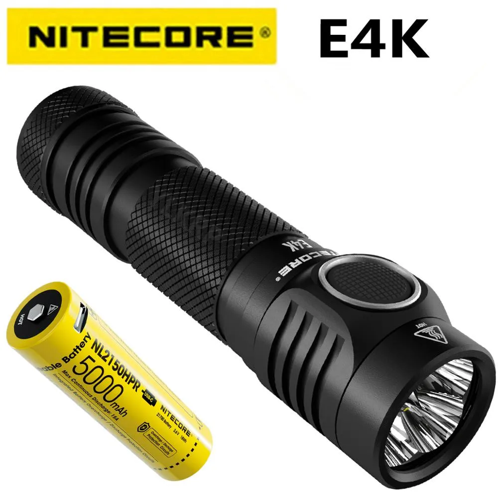 NITECORE E4K Light Rechargeable 4400 Lumens Lantern XP-L2 V6 LED Compact EDC Flashlight Hand Torch with 5000mAh Li-ion Battery