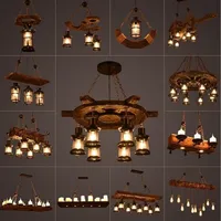 Creative Retro Wood E27 LED Ceiling Antique Industrial Chandelier Lighting LOFT Bar luminaire Vintage Pendant Lights lustre