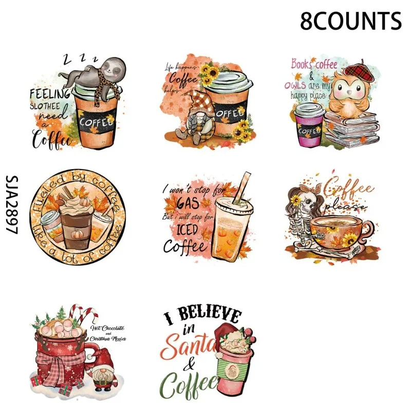 8pcs Nees Coffee UV DTF Cup Stickers, Waterproof Sticker Pack For Decorating Mugs, Cups,DIY Art Supplies，Home decoration