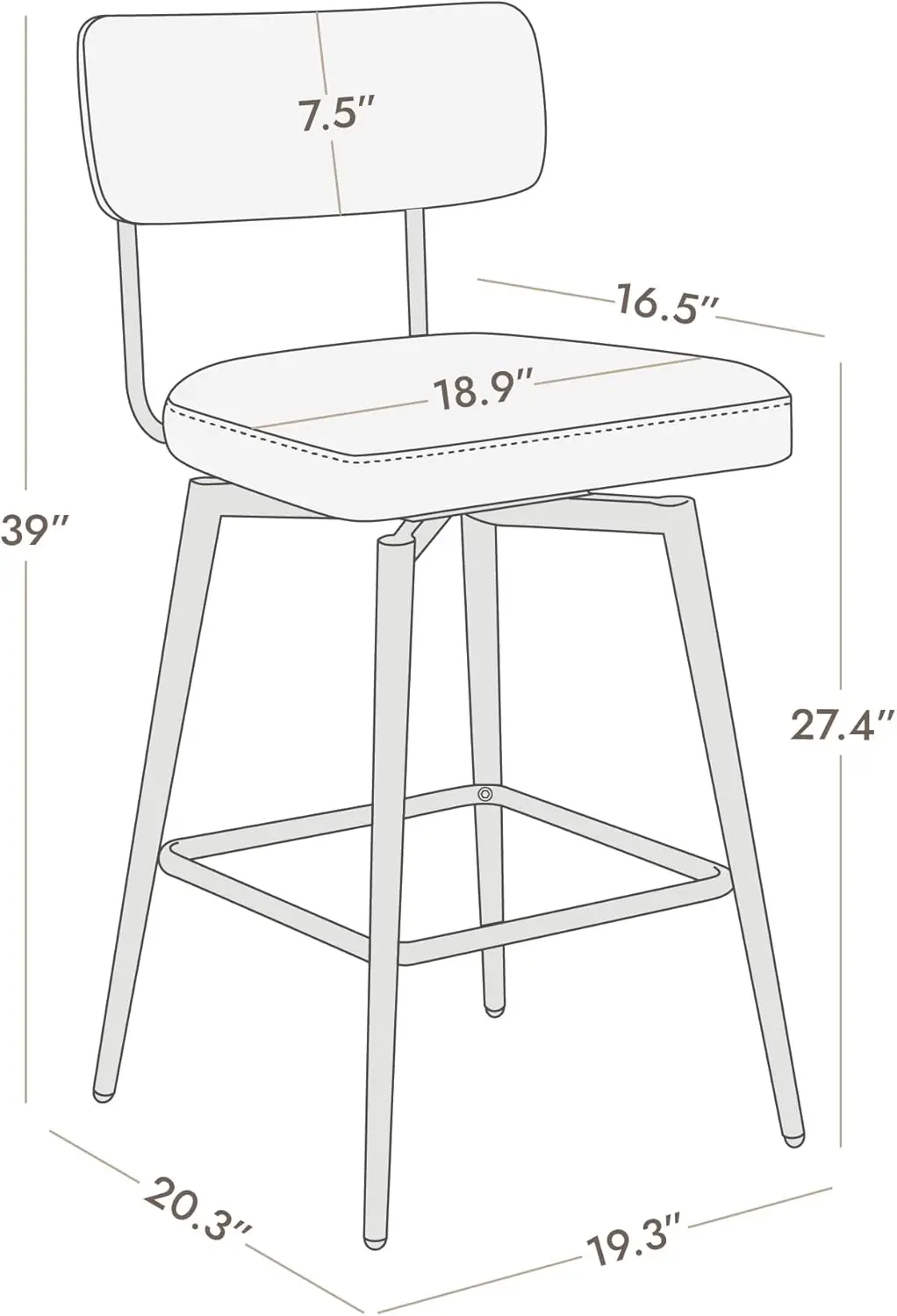 Watson & Whitely drehbare Barhocker-Stühle in Thekenhöhe, 2er-Set, 27,4" gepolsterte Thekenhocker aus Kunstleder mit Rückenlehne und Ich