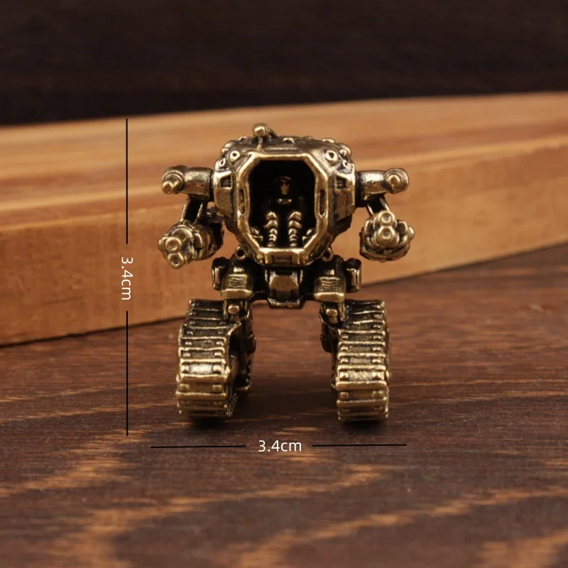 Vintage Brass Mini Mecha Tank Bulldozer Figurines Set Retro Sci Fi Style Desktop Ornament For Home