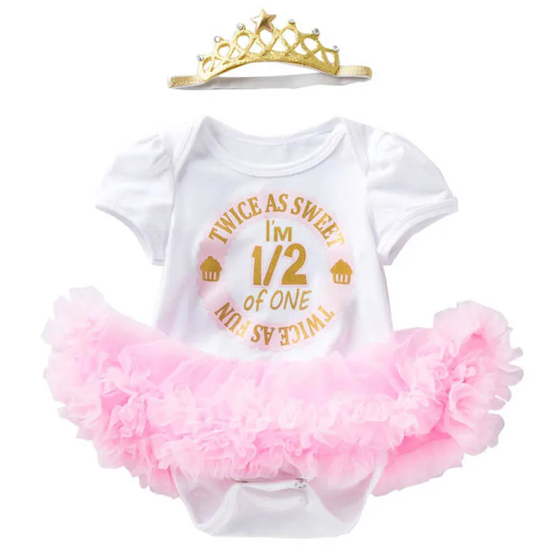 Baby 1st Birthday Outfits for Baby Princess Party Tutu Dress with Crown Headband Half 1 Years Dresses for Toddler Baby Clothes