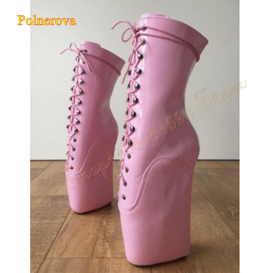 Pink Leather Ballet Boots,Thick Sole Stripper Boots Sexy Strappy High Heel Boots for Women Plus Size2024 New Zapatos Para Mujere