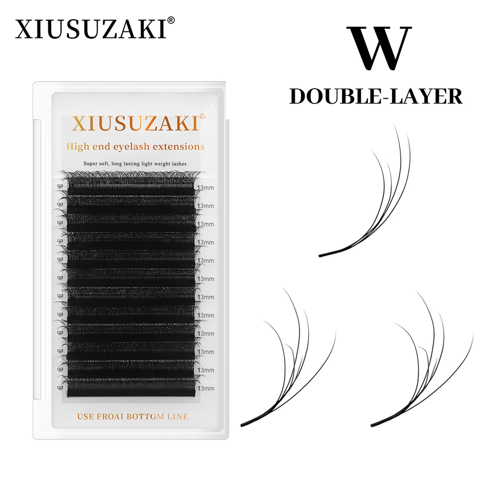 XIUSUZAKI Double Layers W Shaped YY 3D 4D Lashes Extensions C+D Curl 2D YY False Eyelashes Extensions Premade Volume Fans Lashes