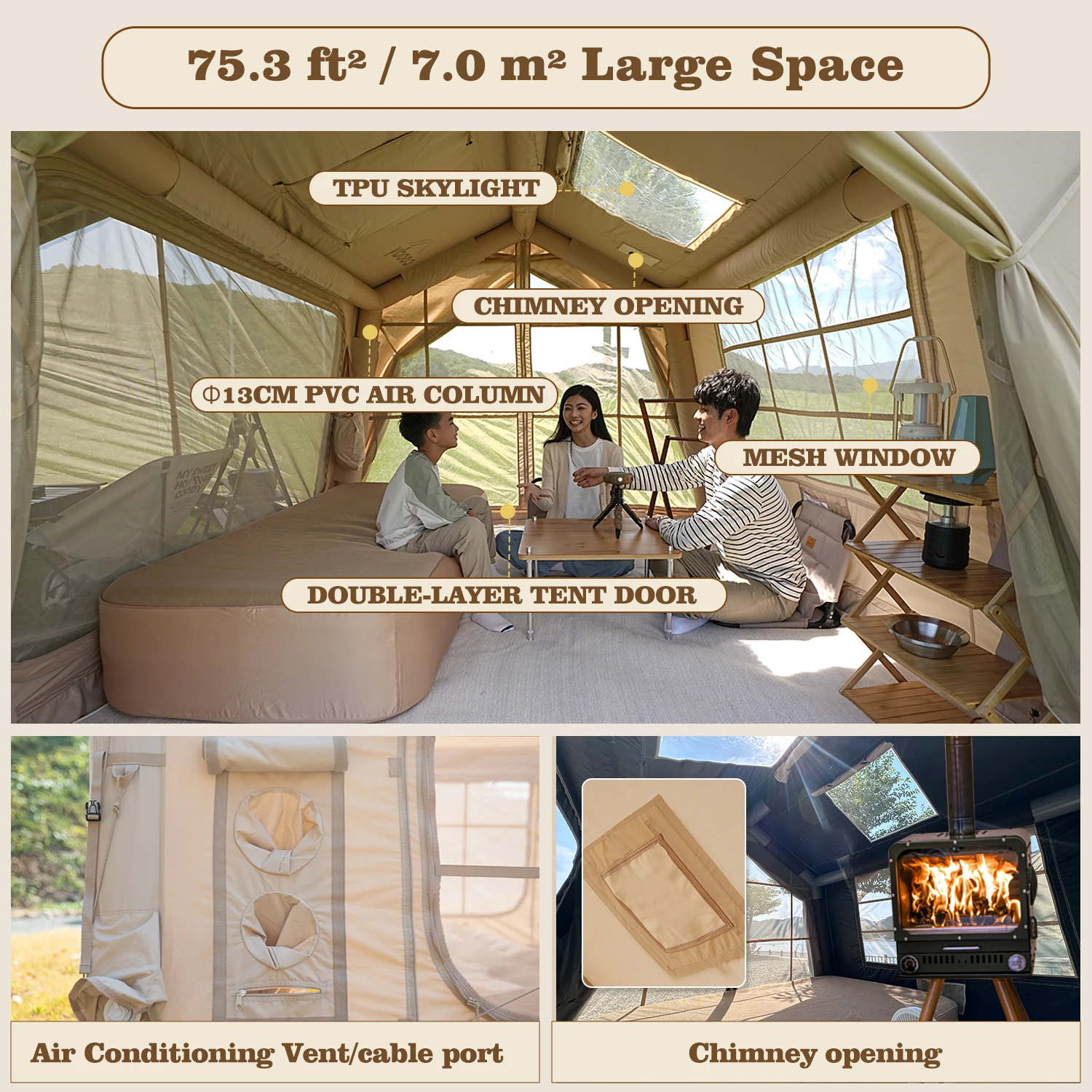 7.0 Air Tent-Begie Portable Folding Family Four Season Camping Outdoor Gonflable Camping Luxury Glamping 2-5 Person Tents 5