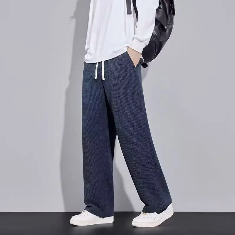 

Men's Casual Loose Straight Leg Pants Spring 2026 New Style Trendy All-Match Knitted Trousers Comfortable Sporty Wide Leg Lon...