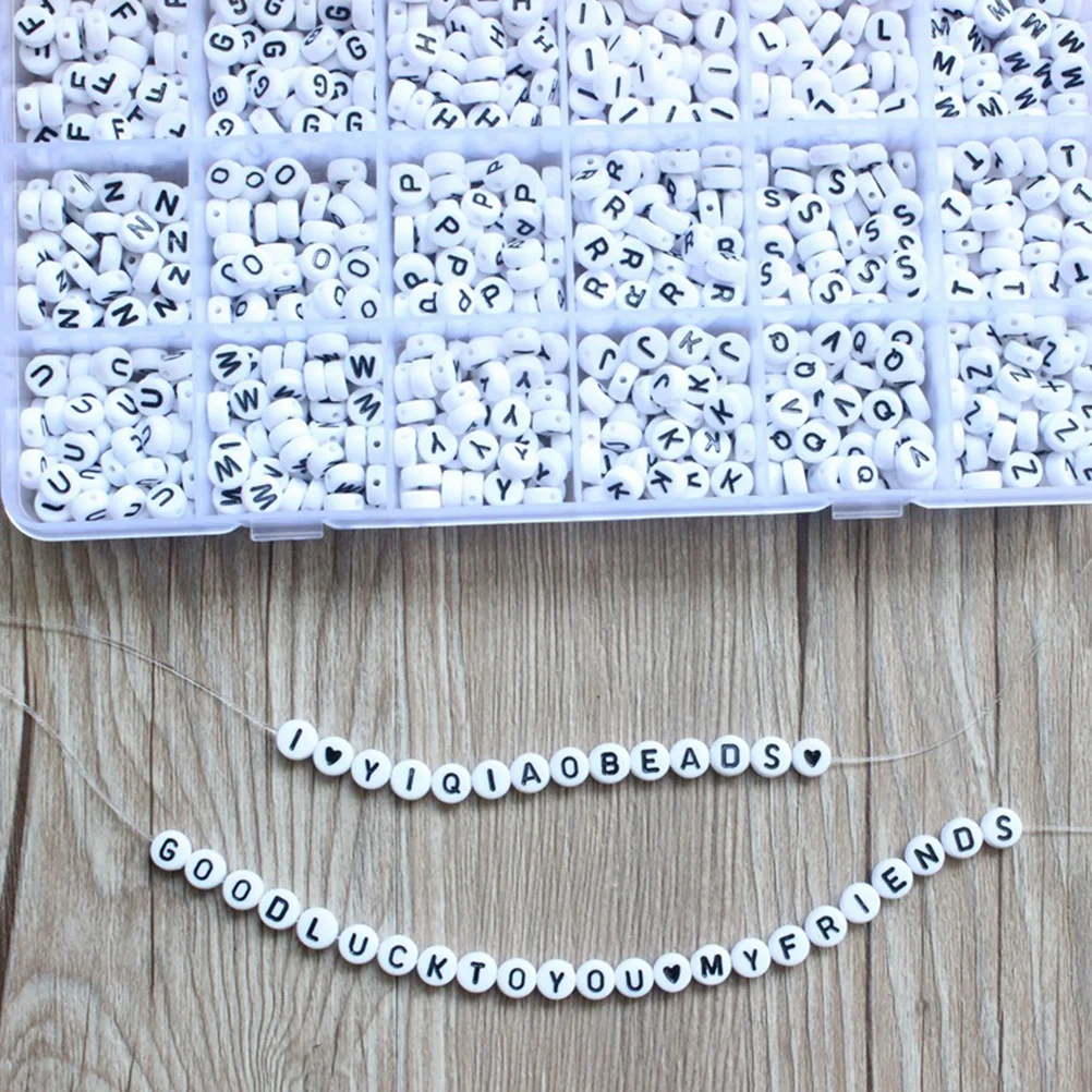 

1200pcs A-Z Letter Set 7Mm Alphabet For Diy Jewelry Making Acrylic Plastic Beads Flat Round White Beads For Necklace Bracelet