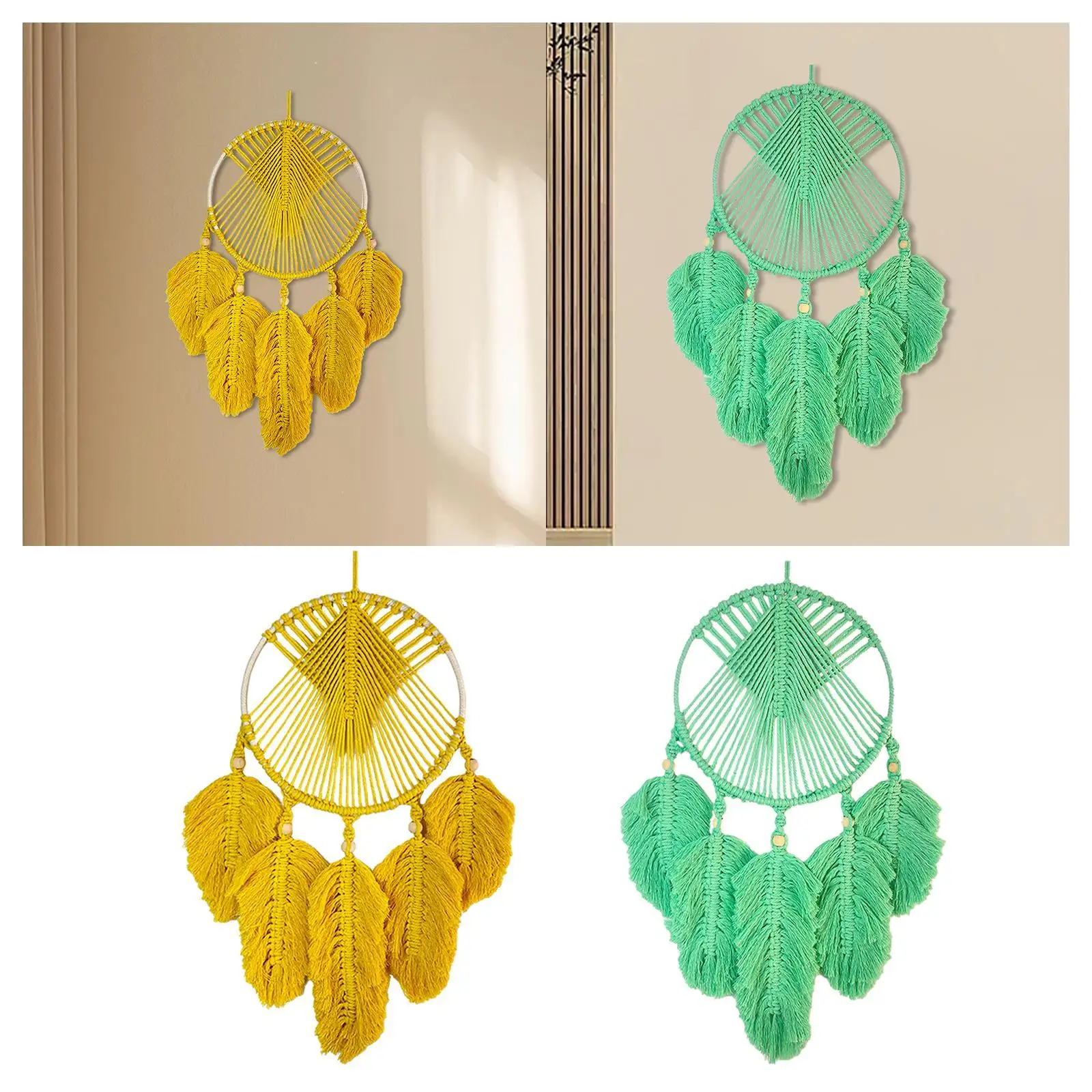 Macrame Wall Hanging Wood Art Wall Decor Decoration Accent Leaves Tassel for Apartment Party Nursery over Bed