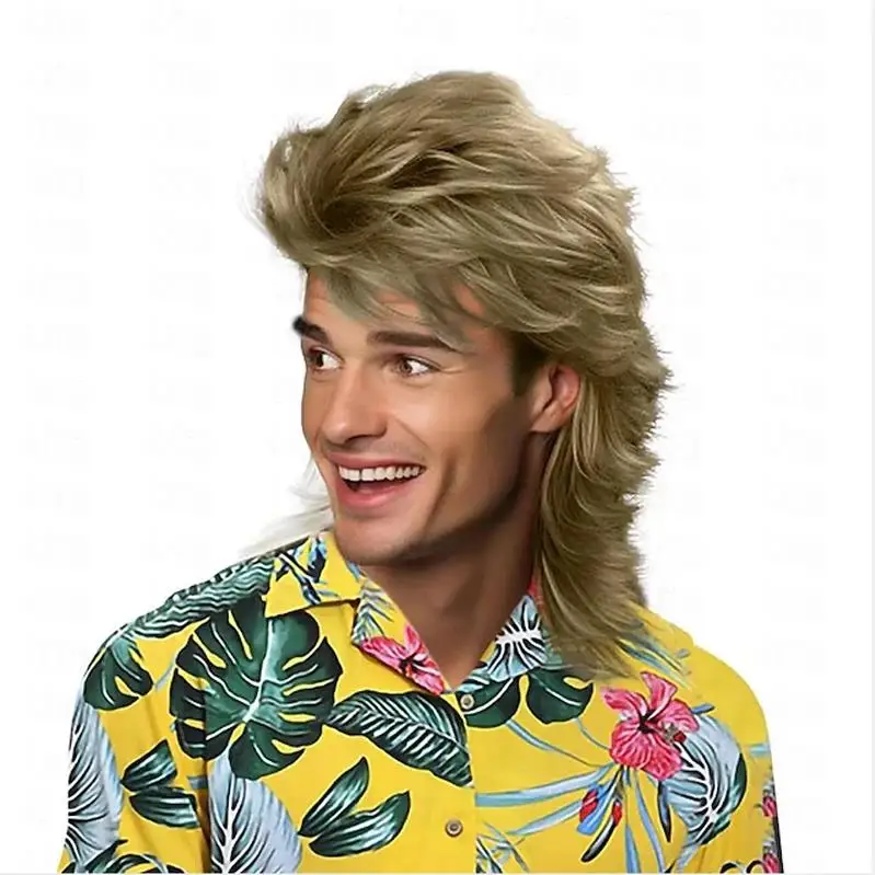 WHIMSICAL W 70s & 80s Synthetic Hair Mullet Wig Adult Funny Wigs for Men Pop Rock Wig Joe Dirt Wig Party Synthetic Wigs