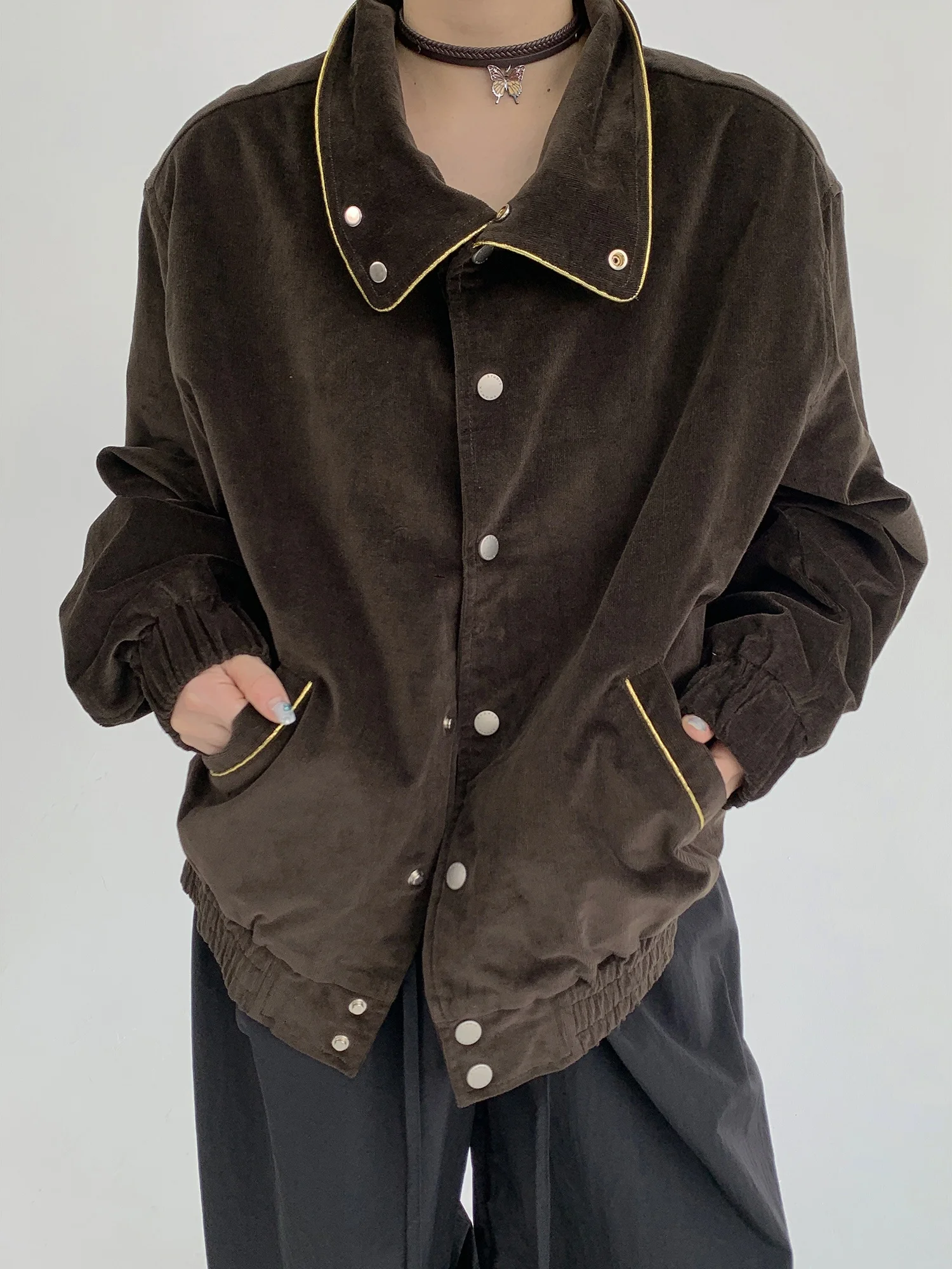 

Ретро-куртка в американском стиле с вышивкой и воротником-стойкой, женская, свободного кроя, повседневная, для невысоких девушек, в стиле Spicy Girl, хлопковая, с длинными рукавами