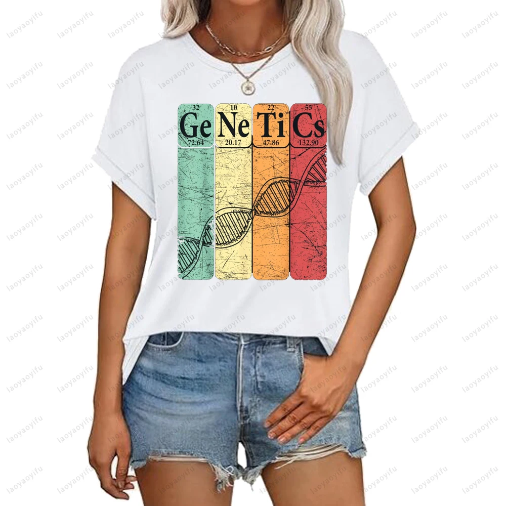 Dna Genetics Periodic Table Elements Biologist Retro Genetic T-Shirt Casual Hip…