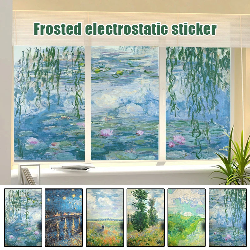 

European Style Stained Privacy Window Film Static Cling Retro Village Oil Painting Art Window Film Frosted Glass Sticker