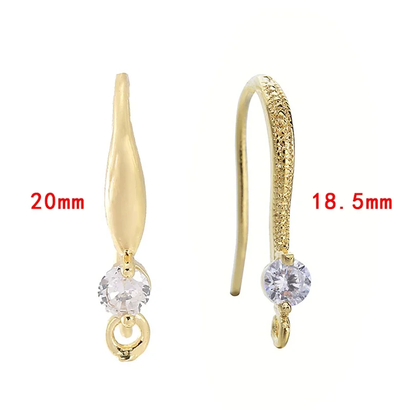 8Pcs 18K Gold Plated Earwires CZ Pave Fish Hook With Loop Findings Earrings Parts Connectors For Diy Earrings Jewelry Making