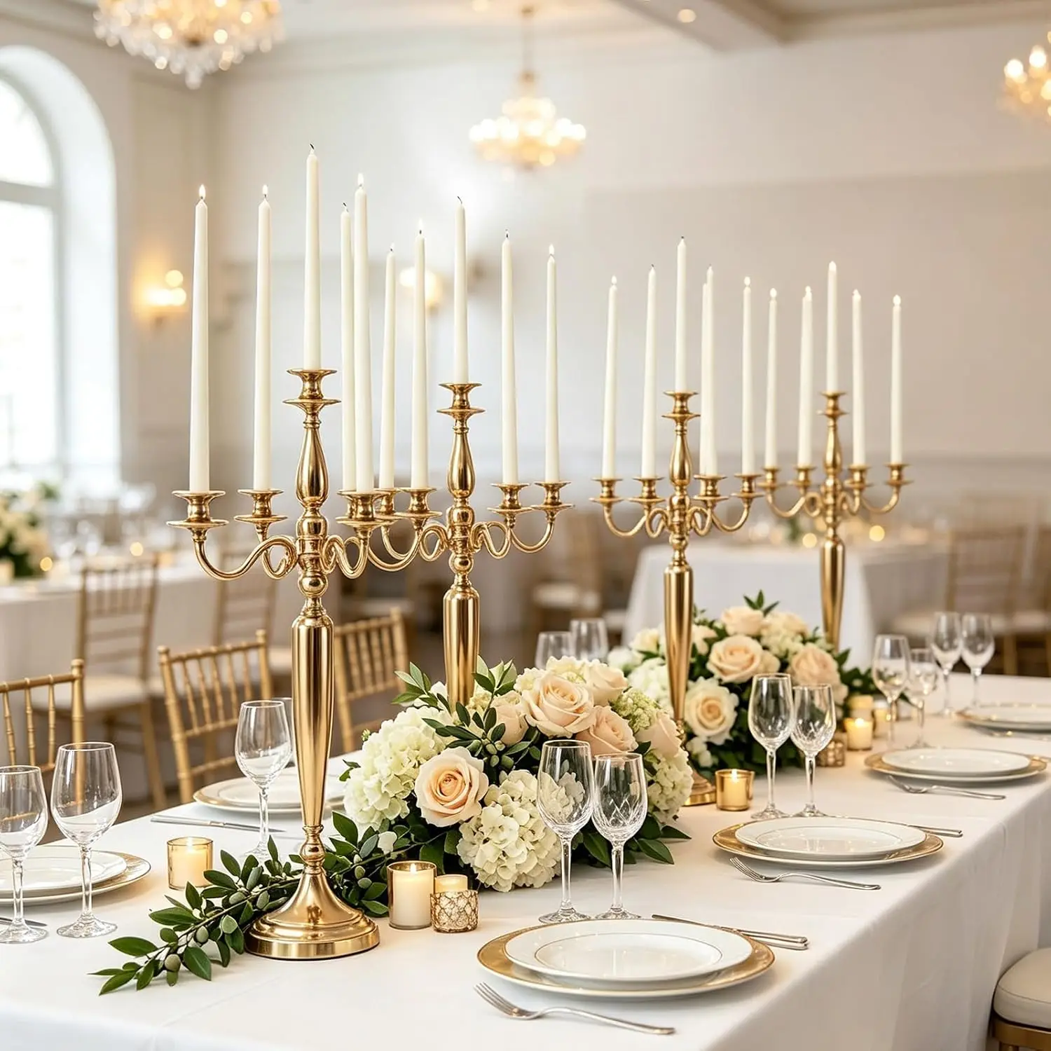 4Pcs 5 Arm Candelabra Candle Holder for Table Centerpieces Gold Metal Candlestick Holder for Wedding Decorative(28 Inch Tall)