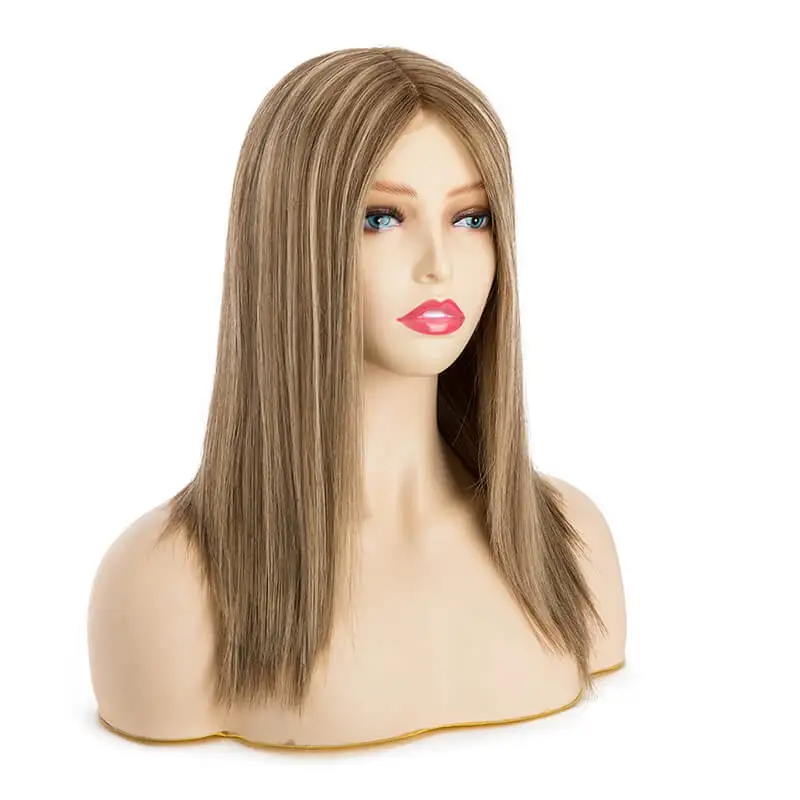 Perruque de Cheveux Humains Longs Lisses pour Femme, Ligne de Cheveux Naturelle, Blond, Mono Top, Français, Dentelle Frontale, 1 Pièce