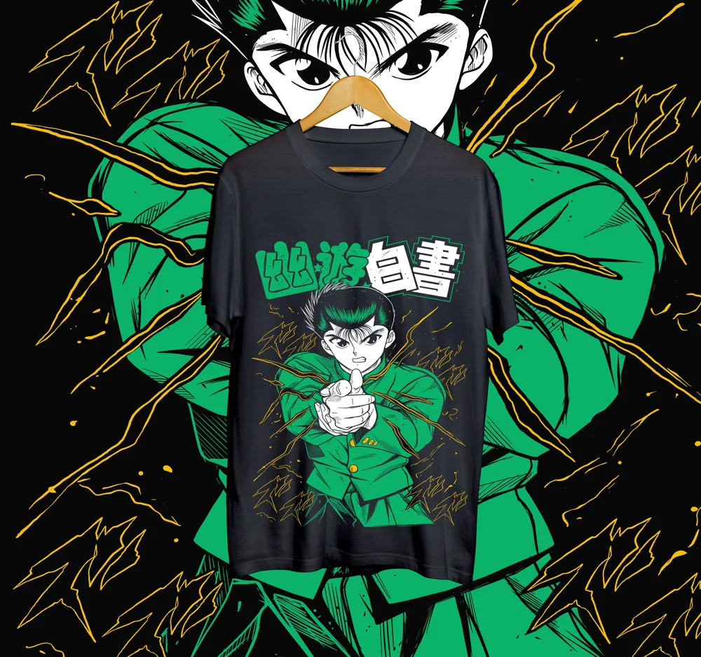 

Yu Yu Hakusho T-shirt Kuwabara Kurama Yusuke Hiel Anime Manga Black Shirt.