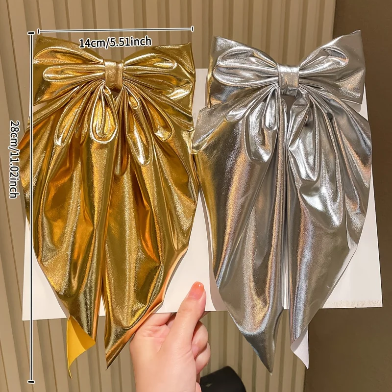 2pcs Oversize Metal Bow Hair Clip Set Exquisite Long Tail Shiny Large Grab Hair Additions Women'S Daily Wear Party Occasions