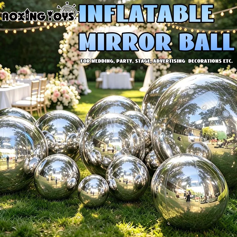 Giant Silver PVC Inflatable Mirror Ball, Shiny Reflective Stage Decoration for Wedding Party, Event & Party Advertising Balloon