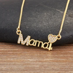 Nidin New Fashion Heart Mama Letter Pave Shiny Crystal Zircon Pendant Necklace For Female Mother's Day Jewelry Accessories Gifts