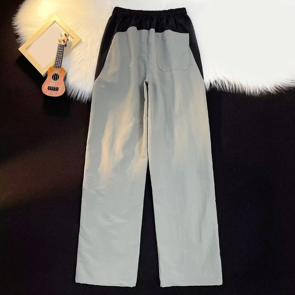 Mens Slightly Elastic Versatile Overalls Loose Trendy Stitching Sweatpants Pants