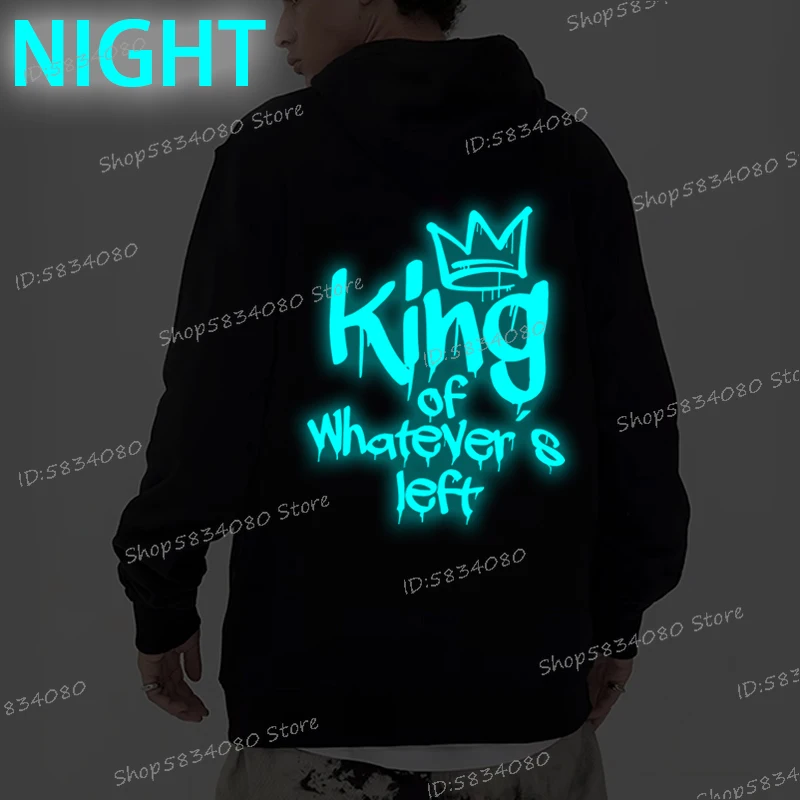 زوجين هوديس مضيئة ملك أي مكان يسار وملكة كل شيء للجنسين ملابس كاجوال يومية النساء الرجال رياضية مقنعين #3