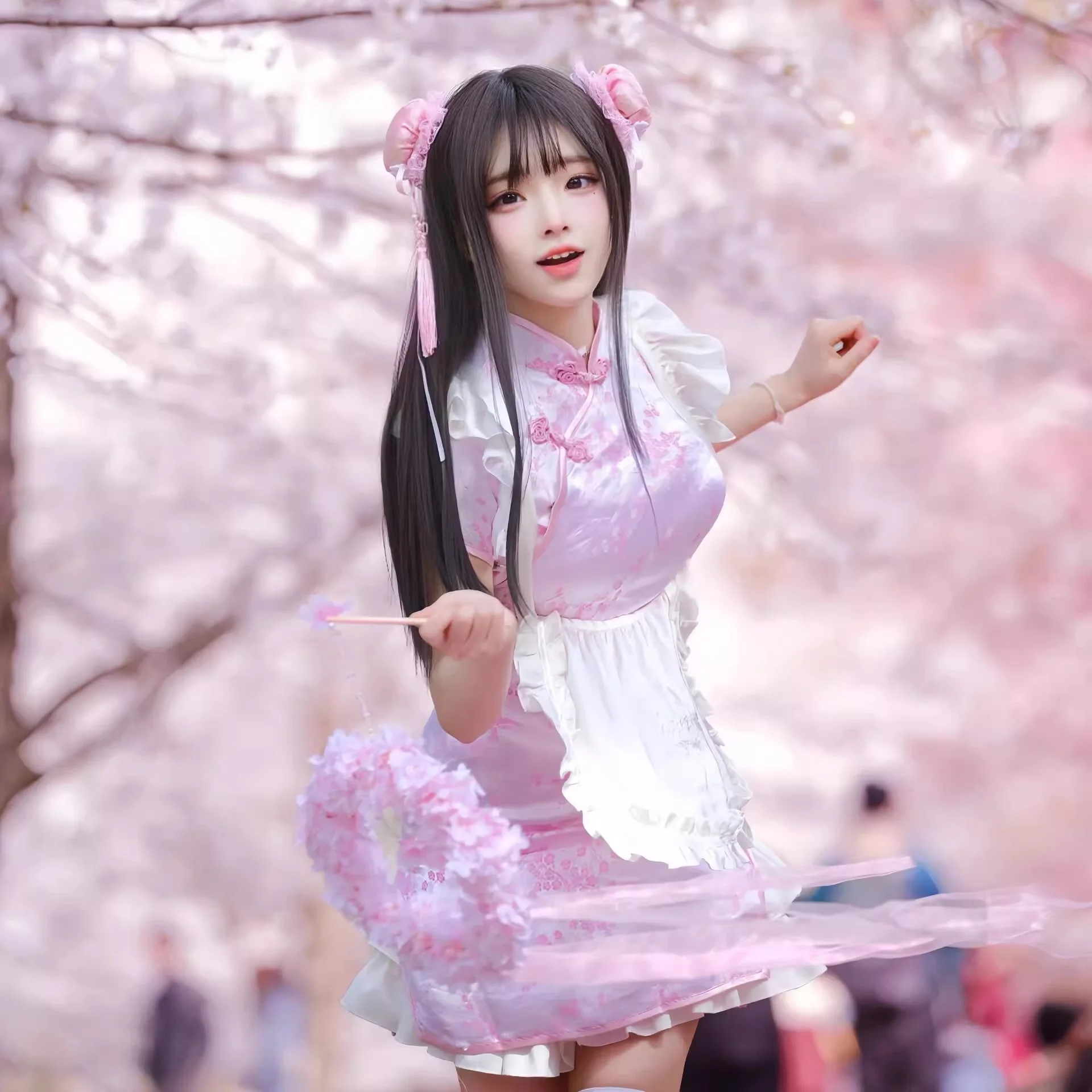 فستان تشيونغسام صيني، زي تنكري للهالوين وعيد الميلاد، زي خادمة ناعم للفتيات، زي يومي بأكمام قصيرة من مواد أخرى #4