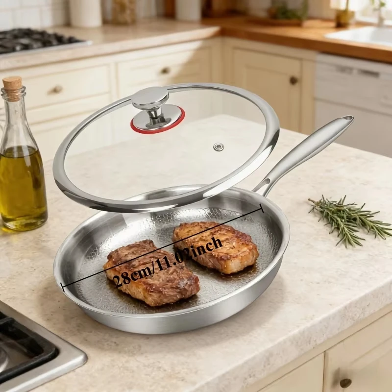 Upgraded Titanium Hammered Frying Pan With Lid Titanium Non-stick Frying Pan Scratch-resistant Heats Evenly For All Stovetops