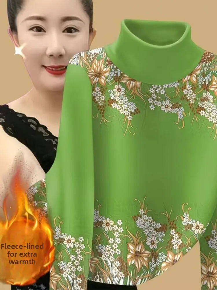 

New Autumn Winter Faionable Long Sve T-irt Base irt Warm Top Velvet f High Collar Ladies Commute Sle Ethnic Trend