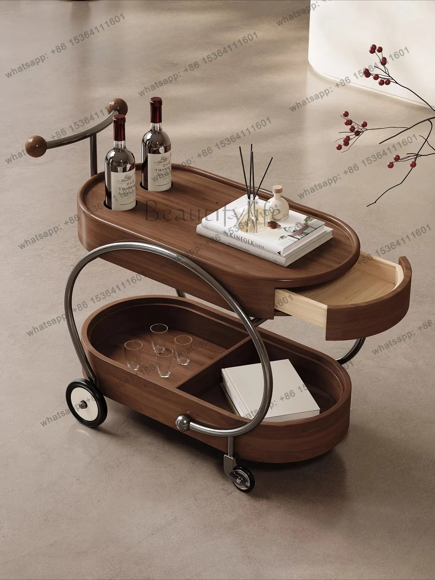 yj57 Italian minimalist trolley sofa edge can be moved, high-end solid wood light luxury stainless steel dining car
