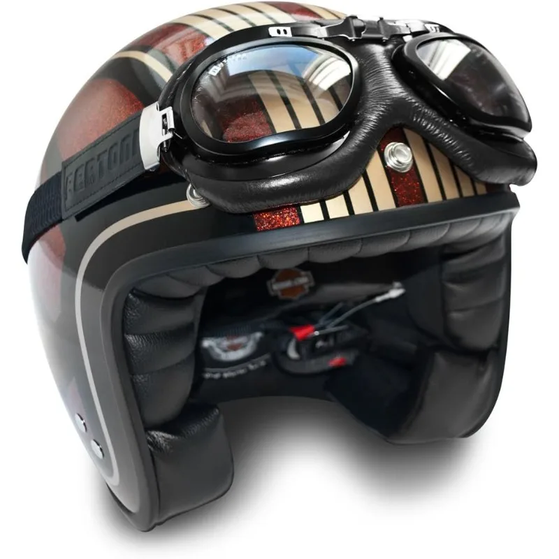 Bertoni Gafas de motocicleta Cuero de becerro negro real AF191L Italia Vintage Aviator Bikers Gafas