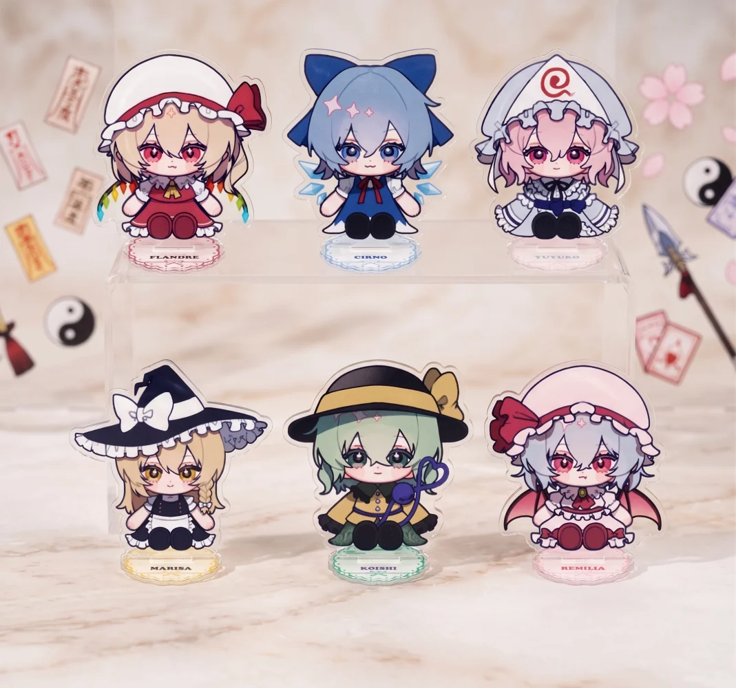 Anime Touhou Project Acrylic Stand Figure Cute Chibi Reimu Marisa Flandre Cosplay Model Plate Desk Decor Keychain Toy Fans Gift