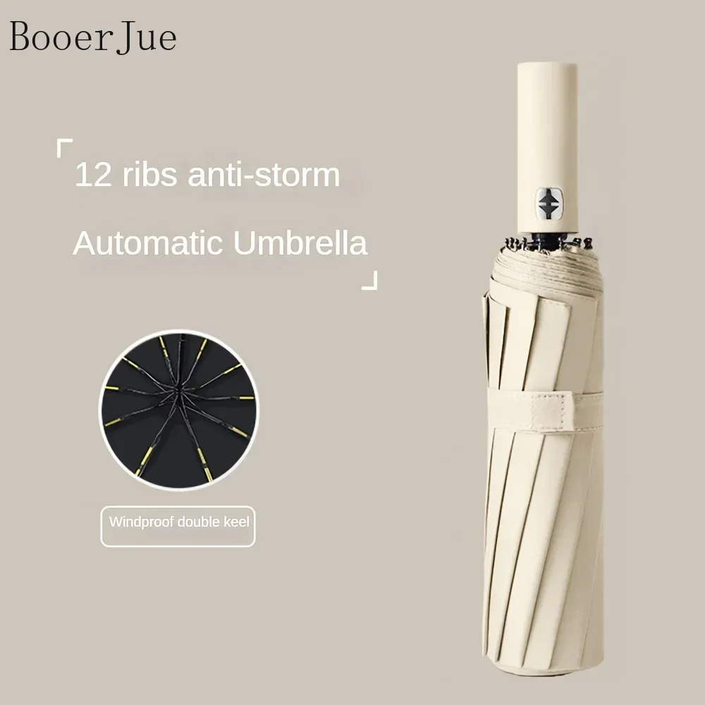 UPF99+ Auto Open Close Folding Umbrella for Rain Sun UV Protection Extra Large 24 Ribs Windproof Umbrella Double Layer Canopy