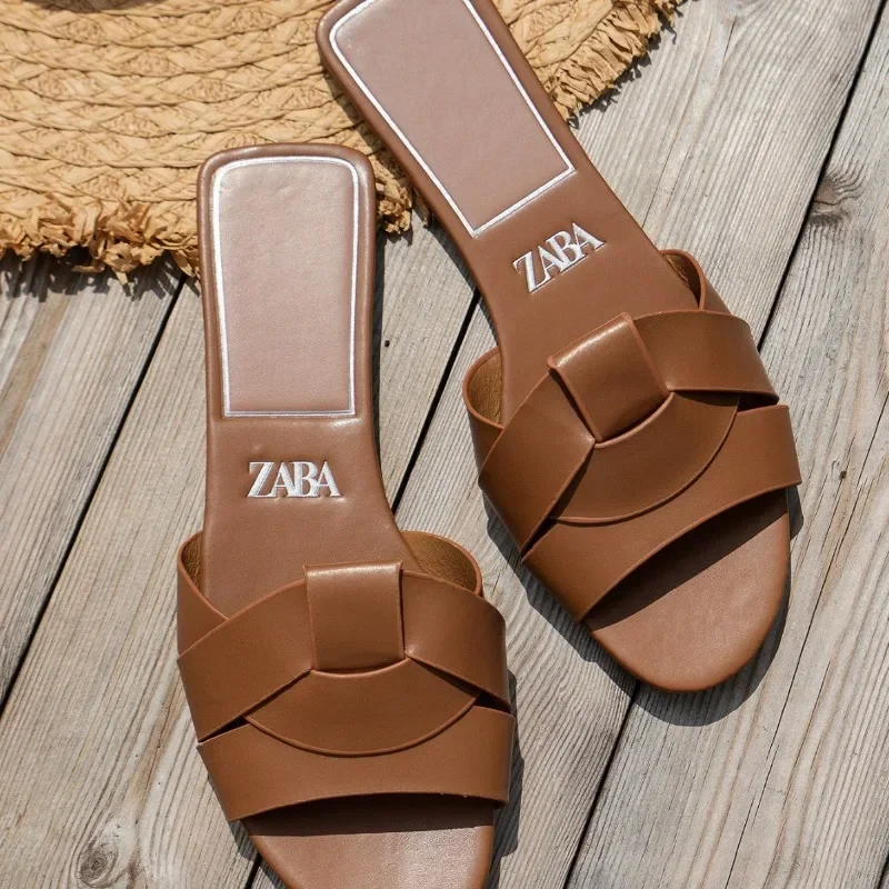 2024 New Women's Shoes Square Head Cross Flat Summer Sandals Simple Flip-flops Women Wear Slippers