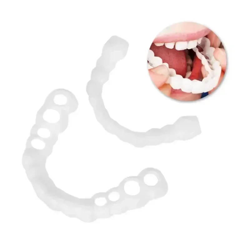 Perfect Fit Teeth Whitening Fake Tooth Cover Snap On Silicone Smile Veneers Teeth Upper Beauty Tool Reusable Cosmetic Teeth