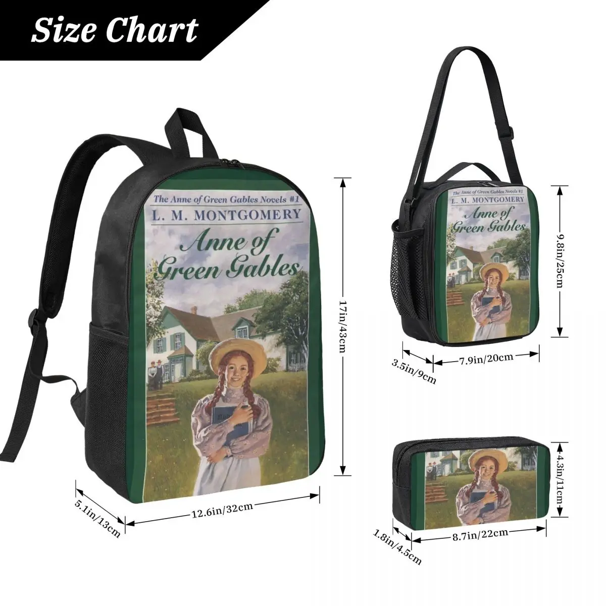 Anne Of Green Gables Ransel Tas Buku Pelajar Laki-laki Perempuan Tas Sekolah Tas Bahu Laptop 3Ps Tas Makan Siang Terisolasi Tempat Pensil