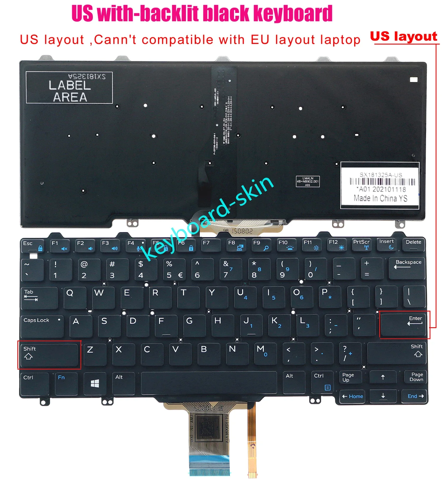 New US backlit Keyboard For Dell Latitude E7250 E7270 E5250 E5270 XPS 12 9250 MP-13P23USJ698 PK1313O2B00 0XCD5M 03WN15 03P2DR