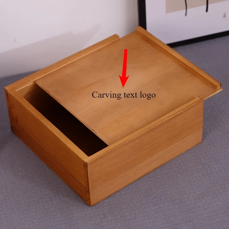 Vintage Style Wooden Storage Box with Sliding Lid, Desktop Decoration and Souvenir, Wood Drawer in Retro Color
