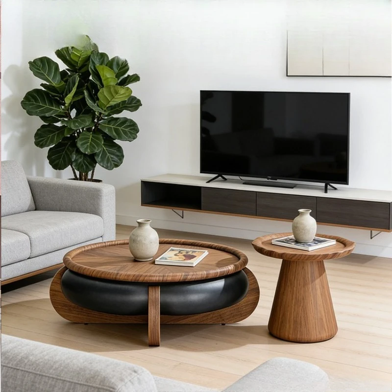 

Walnut sticker round coffee table, combination designer living room small apartment household coffee table