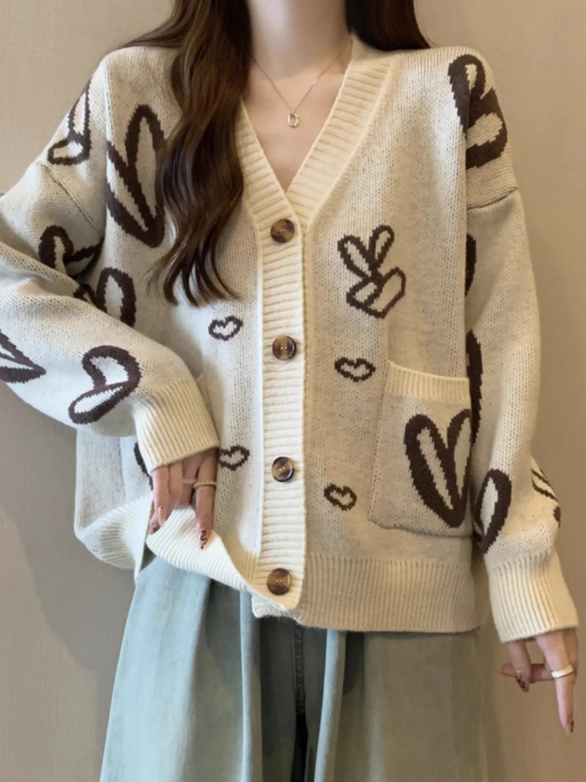 Korean Sle Versatile Knitted Open Cardigan Women's Early Autumn High School Junior High Student Large Children's Design Sen...
