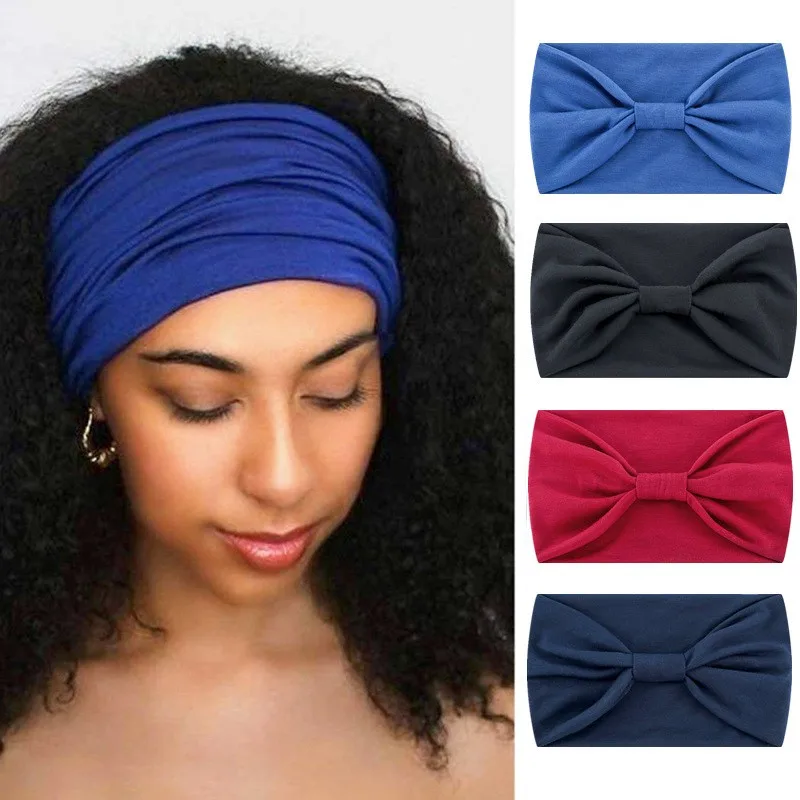 

Women Knotted Wide Headbands Soft Solid Color Headwrap Boho Yoga Turban Elastic Hair Bands Sports Head Wrap For Yoga Fitness