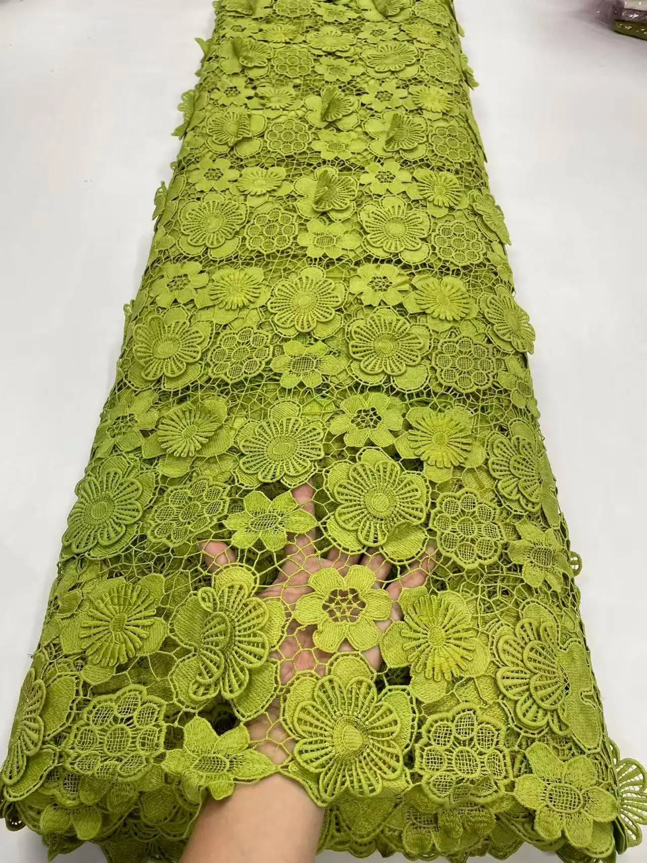 아프리카 Guipure 레이스 블루 수 놓은 아프리카 3D Guipure 코드 레이스 원단 깔끔한 스레드 2025 나이지리아 패션 파티 드레스 A1222-1