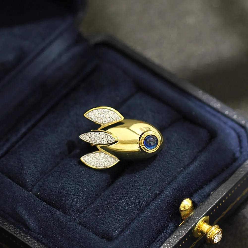 Fun Niche Exquisite Zircon Inlaid Two Small Tone Rocket Brooch Exquisite  Collar Pin Accessory for Women and Men