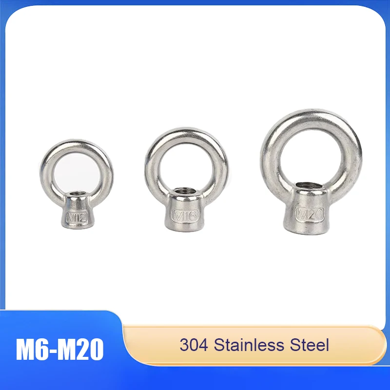 

1/2/5psc 304 Stainless Steel Japanese-Style Eye Nut M6 M8 M10 M12 M16 M20 Suitable For Marine Hardware Eye Bolt Hook Nut Screw