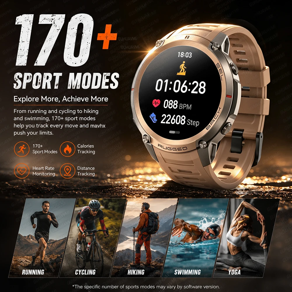New Military 6-Satellite Offline Map path GPS Smart Watch AMOLED Bluetooth Call Compass 5ATM Waterproof 170+Sport Smartwatch Men