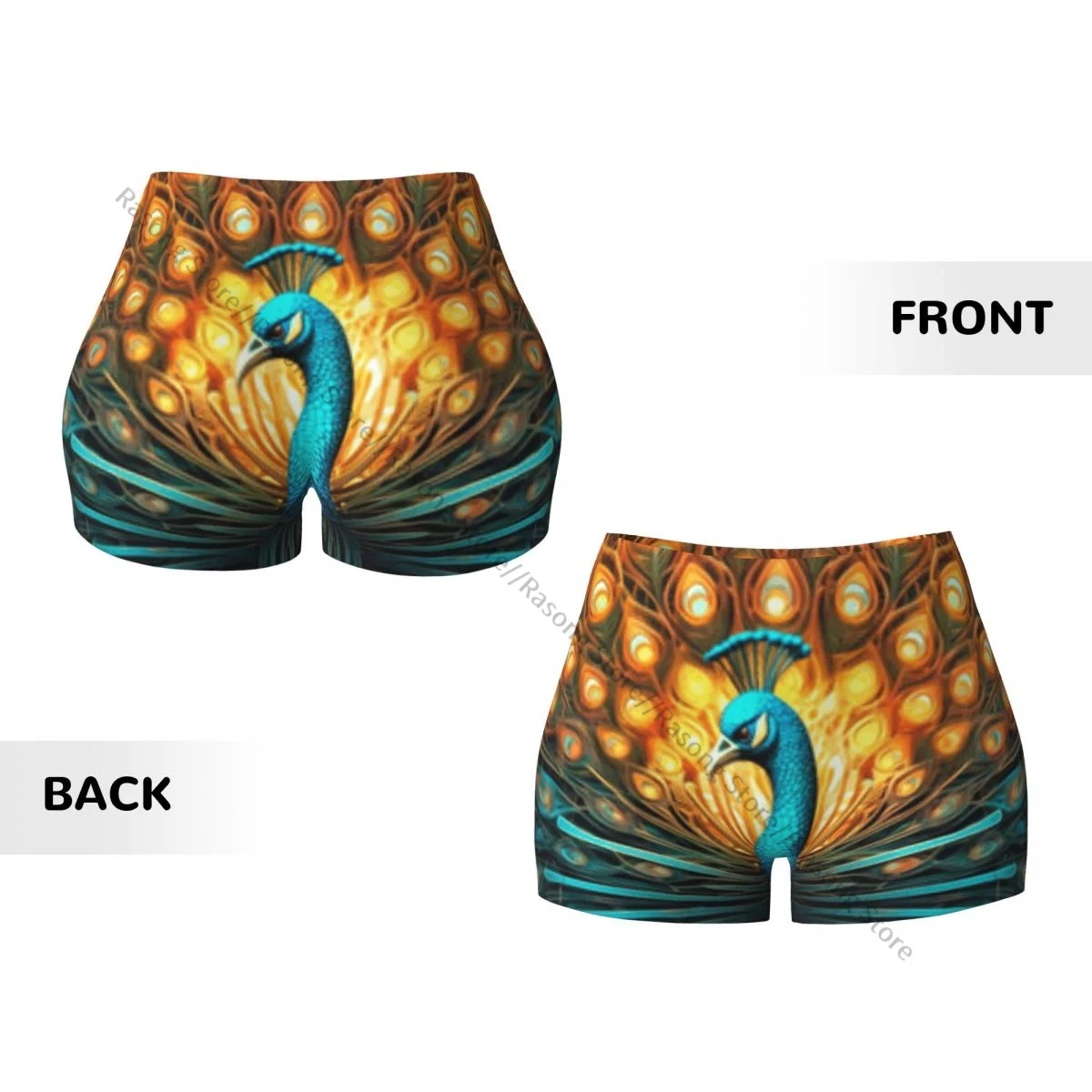 女性用スパンデックスヨガショーツカラフルなピーコックファンタジーフラクタルデザインワークアウト戦利品ショーツ