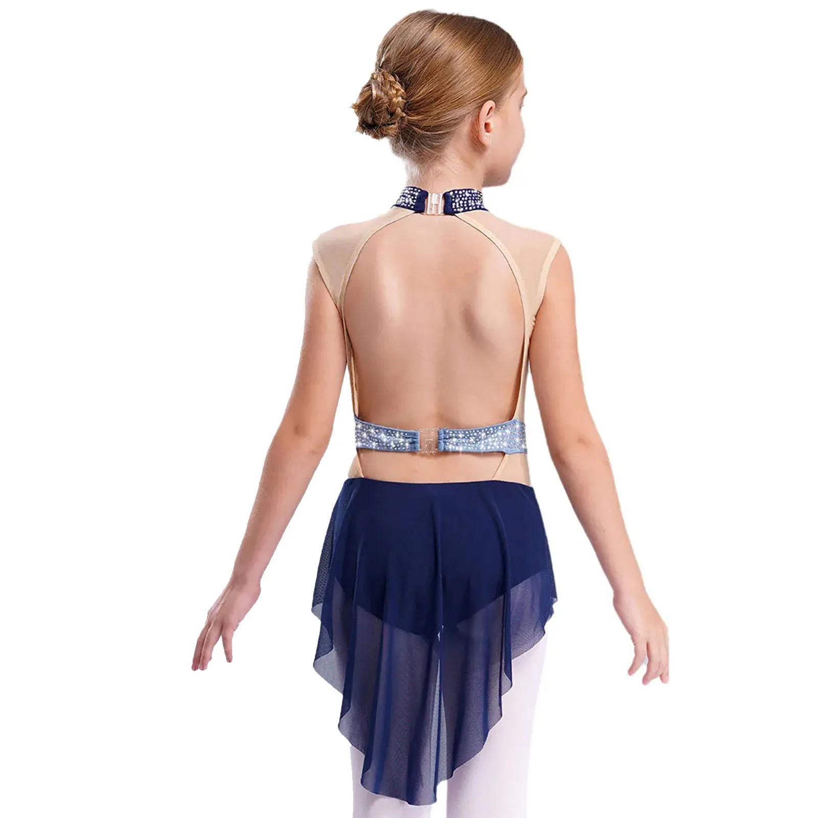 Kinder Mädchen Ballett Gymnastik Trikot Kleid Glänzende Strasssteine Mesh Rock Body Eiskunstlauf Lyrical Performance Kostüm