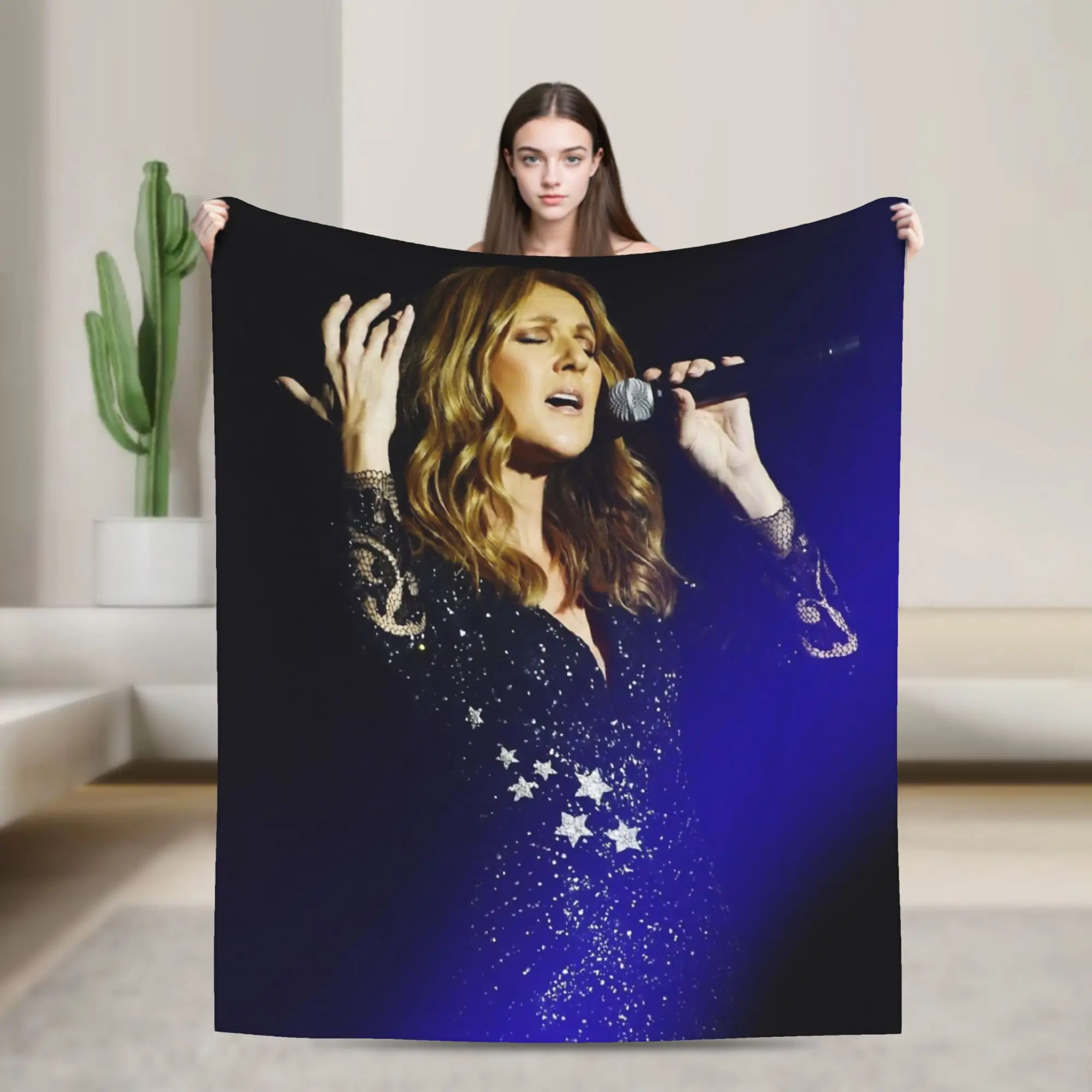 Celines Dion 2026 Paris Tour Knitted Blanket Flannel Music Ultra-Soft Throw Blanket for Bed Bedroom Quilt