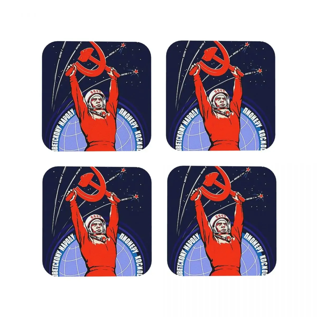 Soviet Propaganda. Yuri Gagarin Coasters Kitchen Placemats Non-slip Insulation Cup Coffee Mats For Home Tableware Pads Set of 4