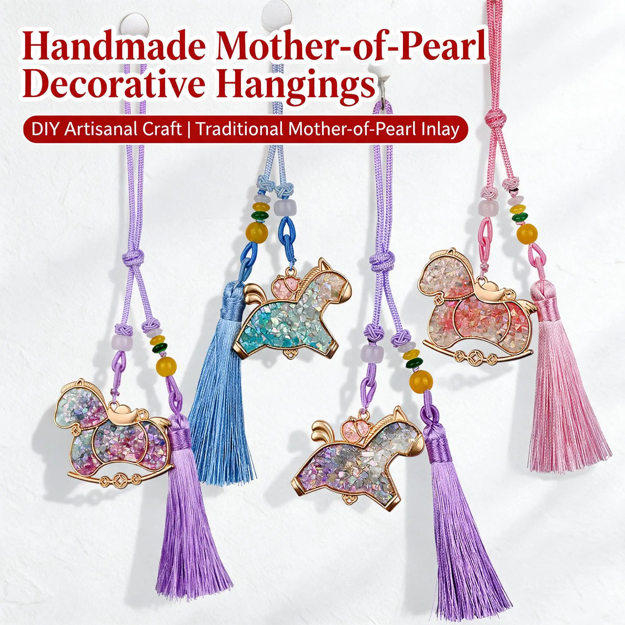 Diy Mother Of Pearl Horse Tassel Pendant Kit Traditional Chinese Handmade Hanging Ornament For Car Bag Team Building Craft Gift